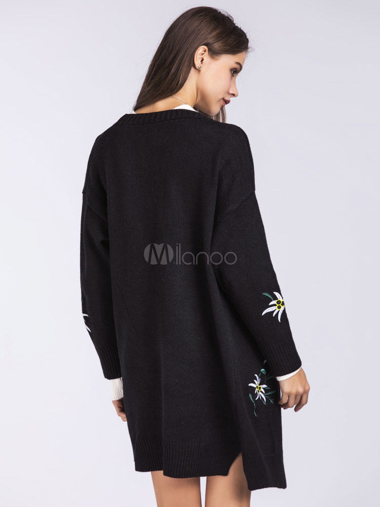 White Cardigan Sweater Women's Floral Embroidered Long Sleeve Knitwear