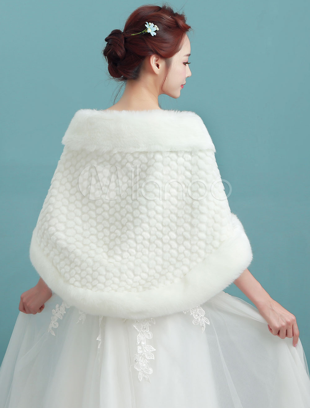 Faux Fur Shawl Wedding Wrap Winter Stole Bridal Ivory Shrug