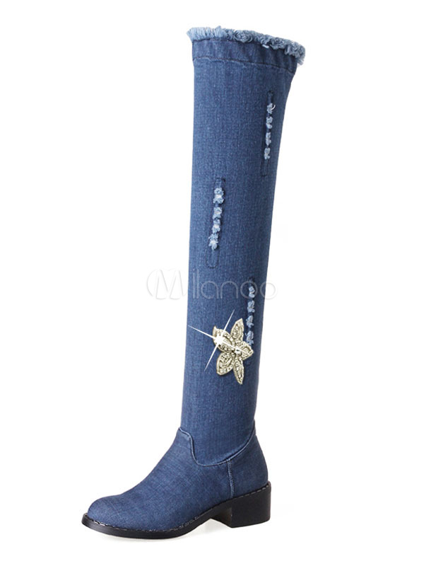 blue thigh high cowboy boots