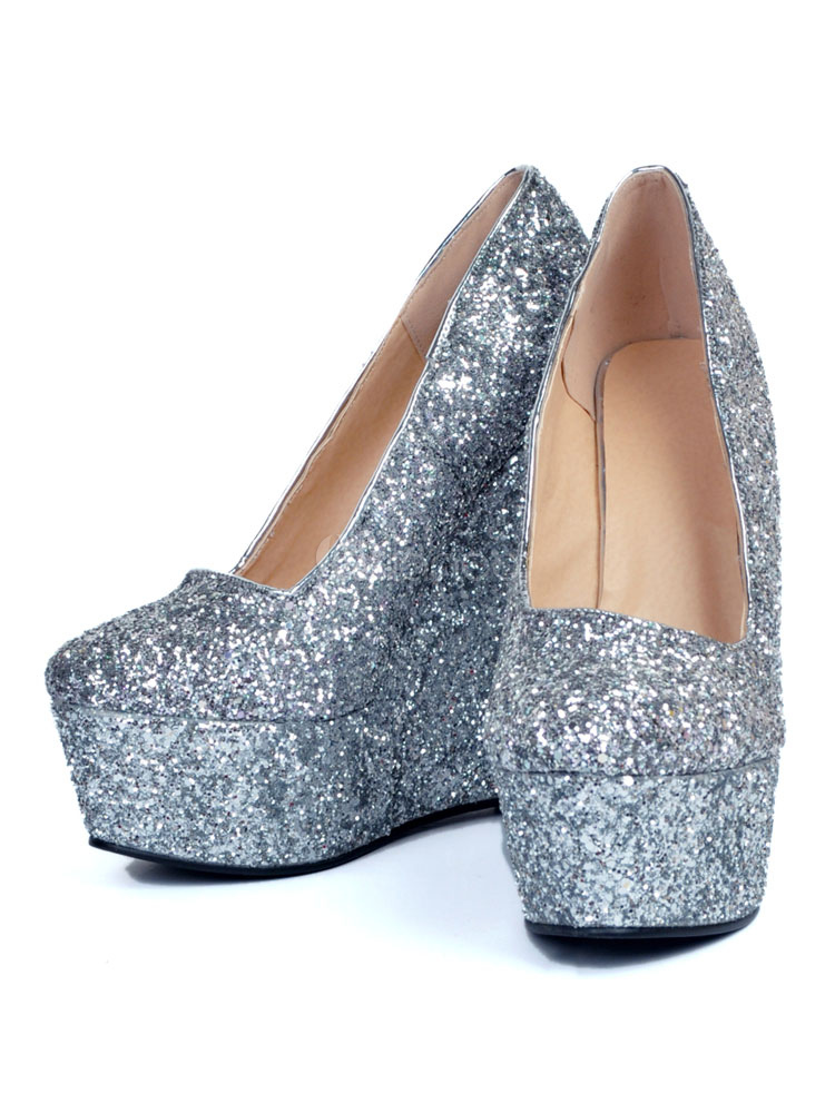sequin wedge heels