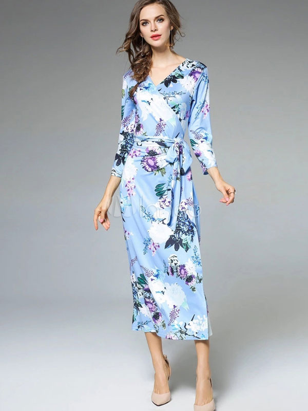 Light blue long sleeve wrap dresses Light blue long sleeve wrap dresses