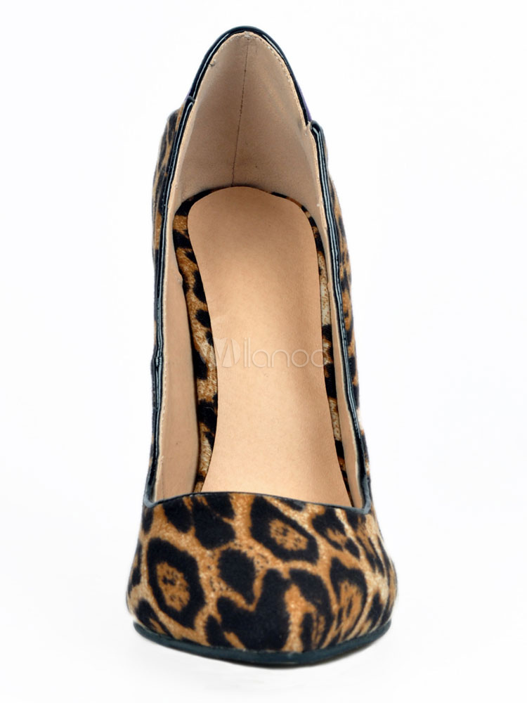 Women's High Heels Leopard Pointed Toe Slip On Pumps