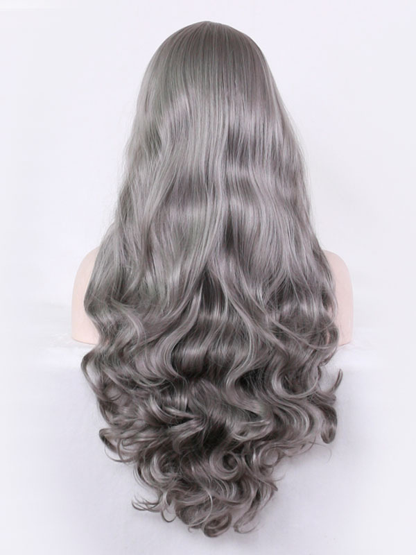 Women's Clothing Accessories | Granny Hair Wigs Side Parting Barrel Curls Tousled Long Grey Wigs - RN20604