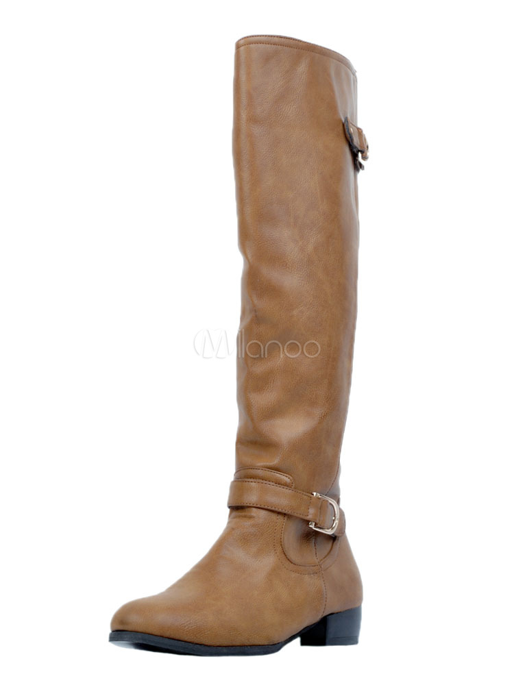 brown mid calf biker boots