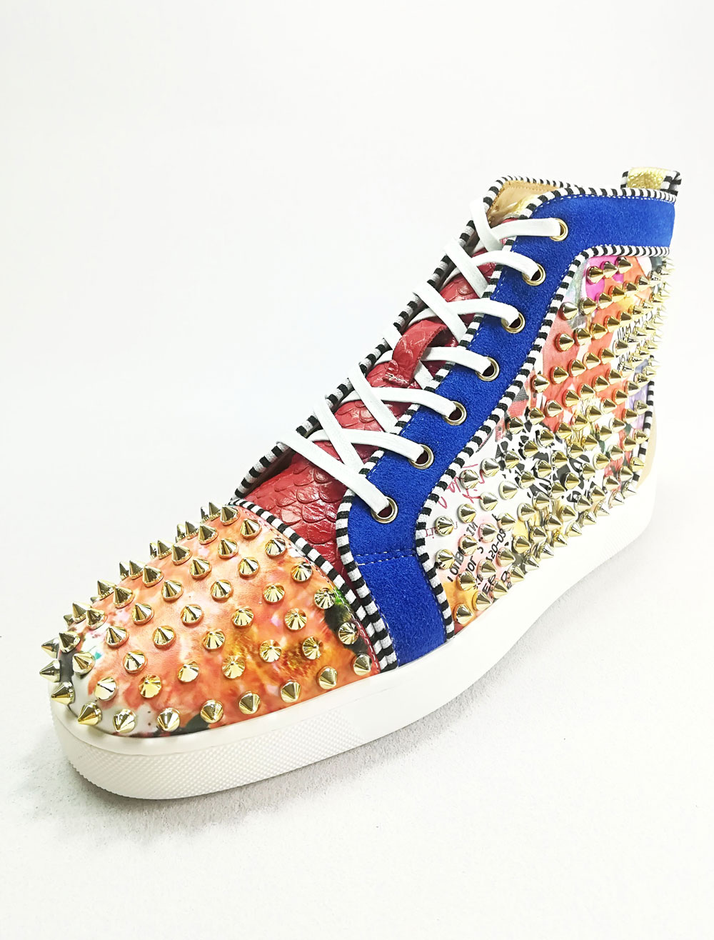 Mens Blue PU Leather High Top Sneakers Spike Shoes - Milanoo.com