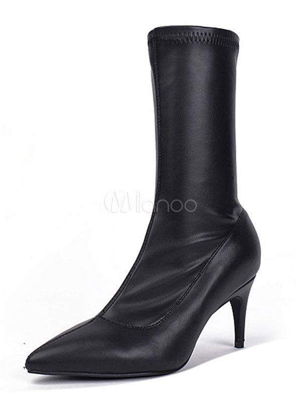 mid calf black boots no heel
