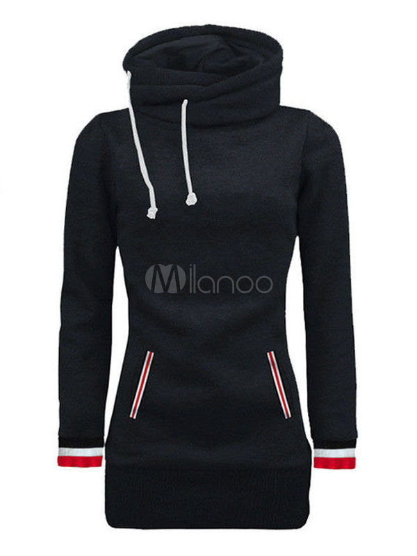 Red Hoodie Dress Hooded Long Sleeve Striped Fleece Bodycon Dresses For ...