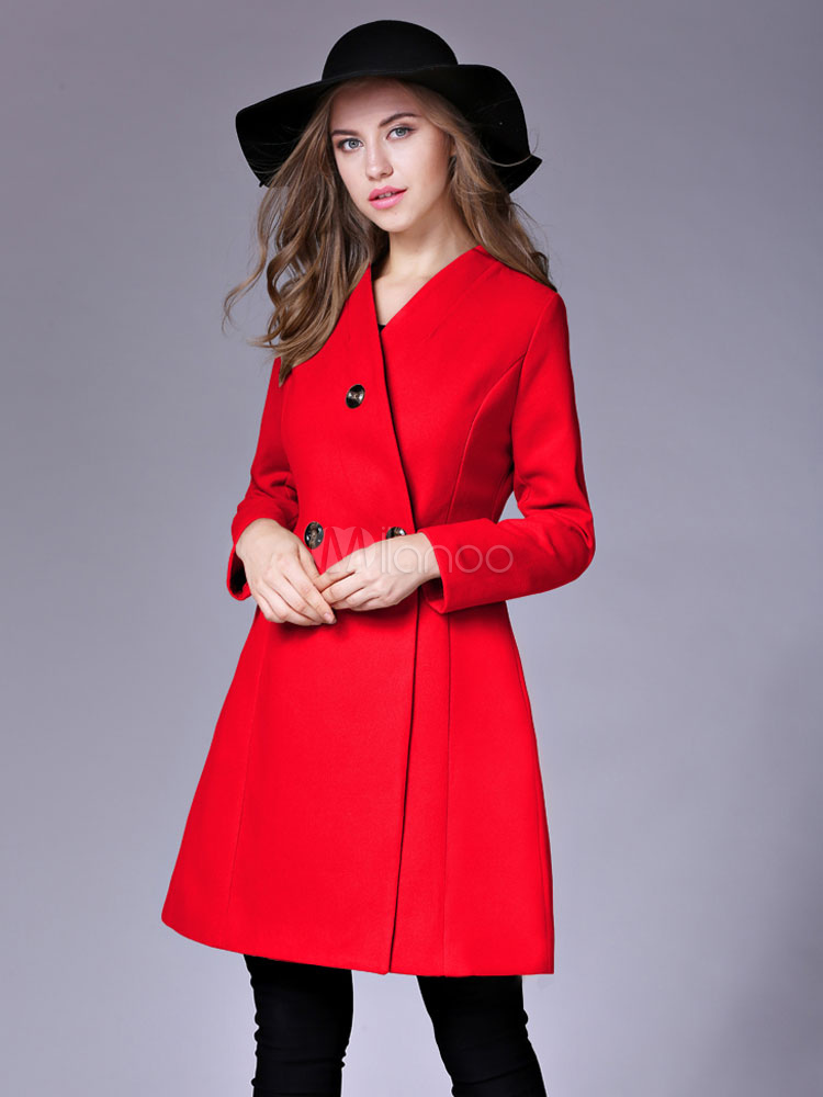 Light Tan Coat V Neck Long Sleeve Winter Coat For Women - Milanoo.com