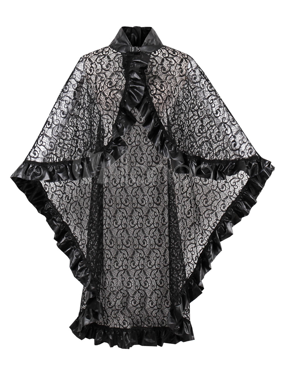 Cape femme l gante de f te col montant en dentelle volants manches