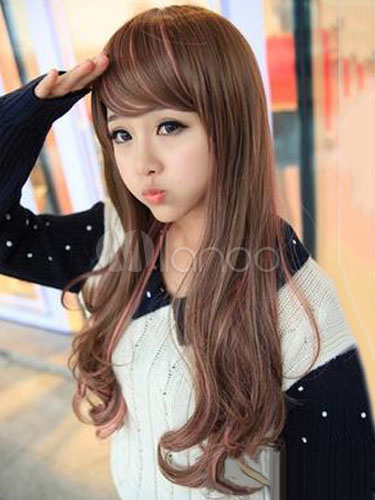 Brown Long Wigs Curls At Ends Tousled Women's Synthetic Wigs With Side