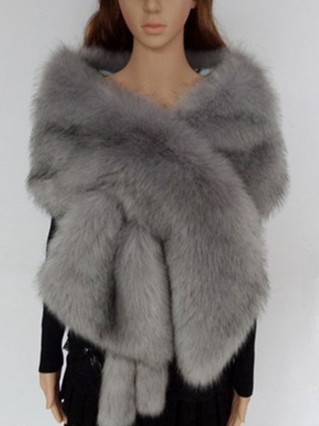 grey faux fur shawl