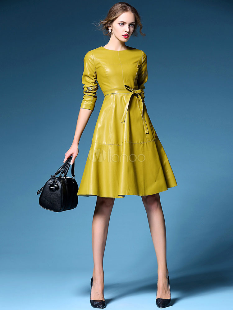 yellow long sleeve skater dress