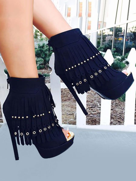 black ankle boots with peep toe