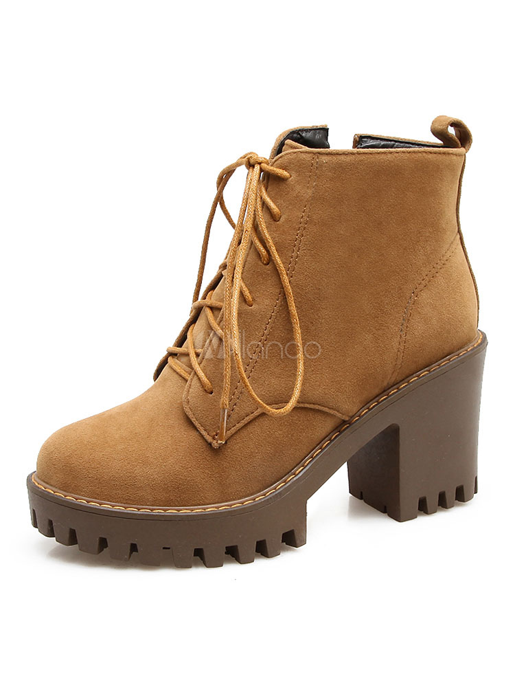 chunky heel booties brown