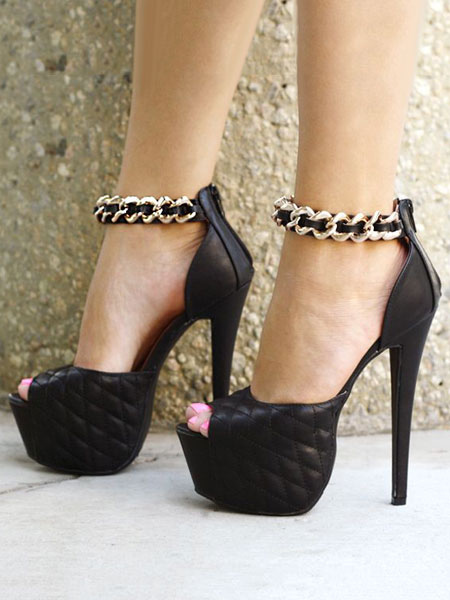 Zapatos de Fiesta | Sandalias para uso en club de tacón de stiletto estilo moderno de punter Peep Toe de negras - BQ80745