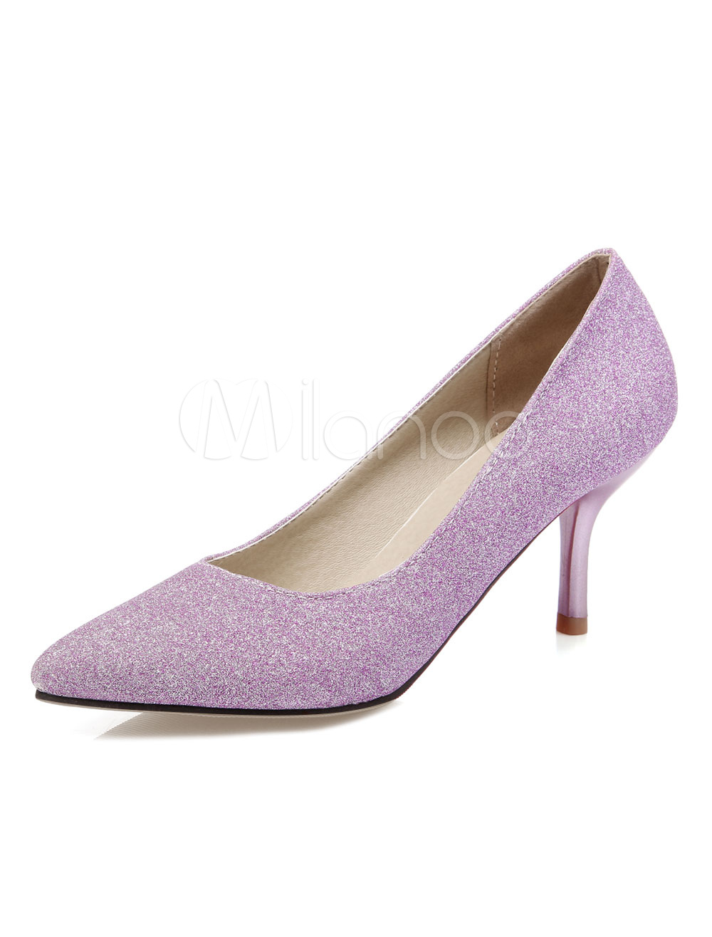 Purple Evening Shoes Pointed Toe Stiletto Heel Sequined Pumps For Women