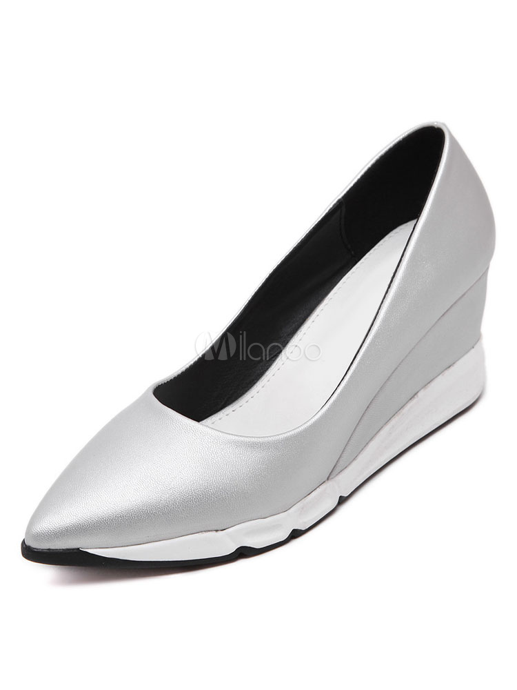 silver slip on pumps