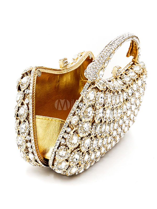Gold Clutch Bags Wedding Bridal Rhinestones Beaded Evening Handbags