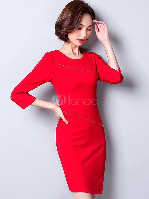 round neck brocade bodycon dress