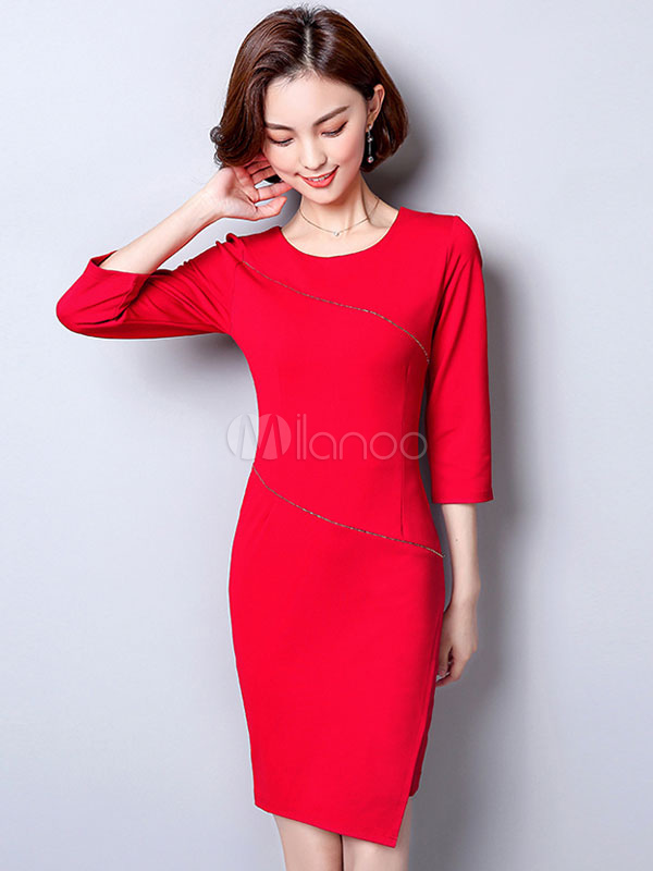 round neck brocade bodycon dress