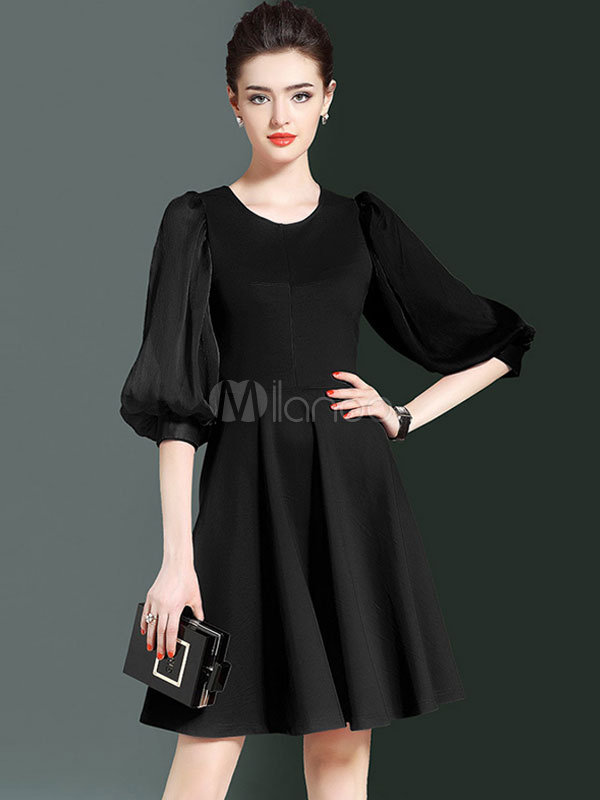 puff sleeve knee length dress