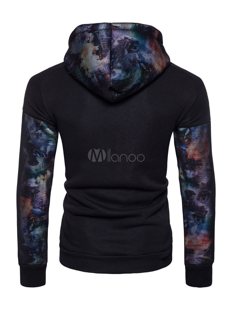 Black Hoodie Jacket Hooded Long Sleeve Printed Men's Sweatshirt ...