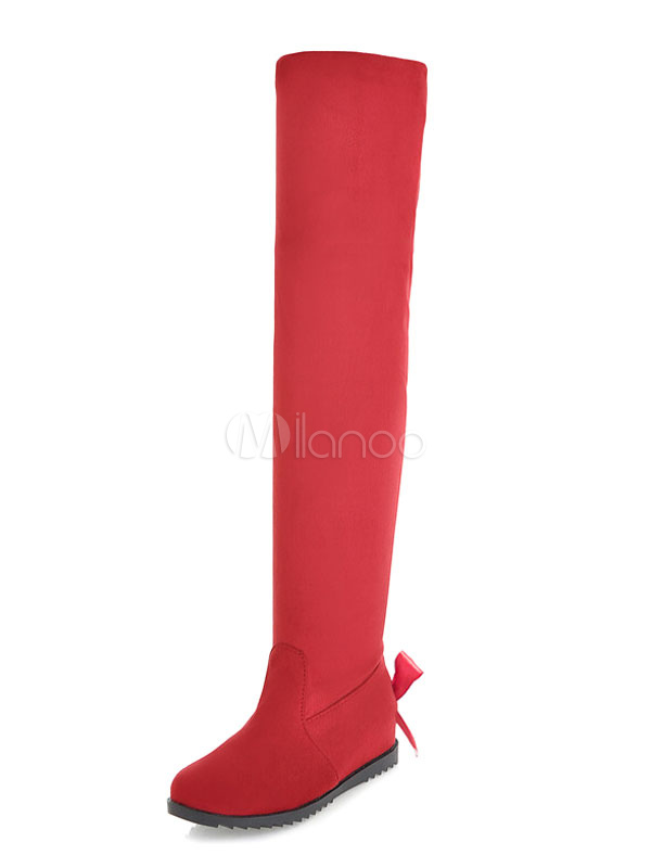 thigh high red flat boots