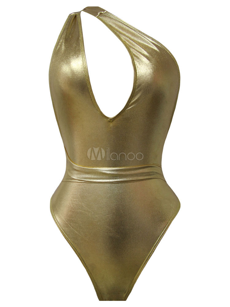 Gold Sexy Swimsuit One Piece Metallic Multiway Beach Bathing Suit For