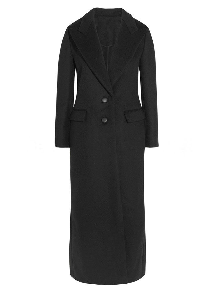 Black Wool Coat Long Sleeve Turndown Collar Split Women Winter Coat ...