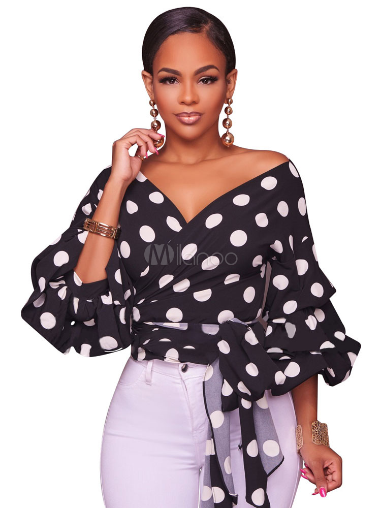 polka dot ruffle sleeve top