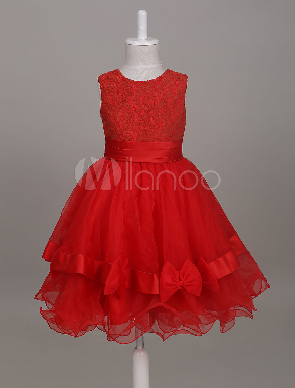 Flower Girl Dresses Red Tutu Pageant Dress Kids Bow Sash Lace Short