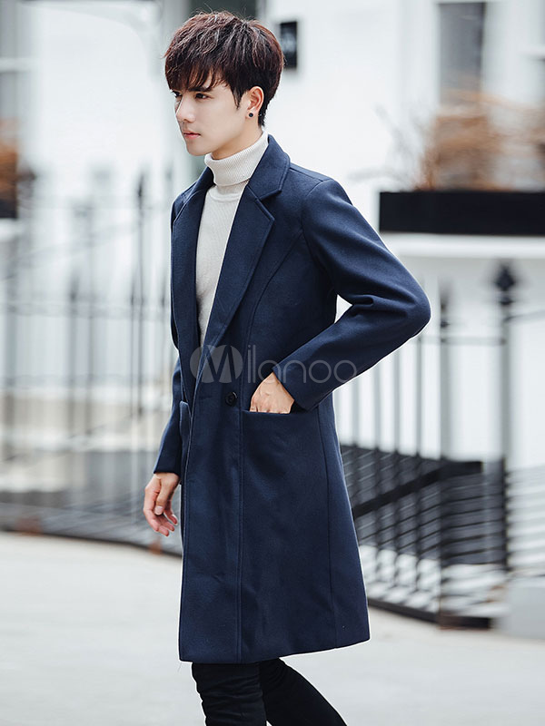Awesome Blue Long Coat Outfit Men