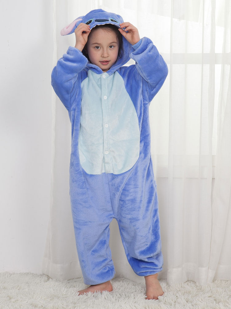 Disfraz Halloween Stitch Onesie Pijama Franela azul para niños Ropa de dormir de invierno Mascota Animal de Halloween - Costumeslive.com