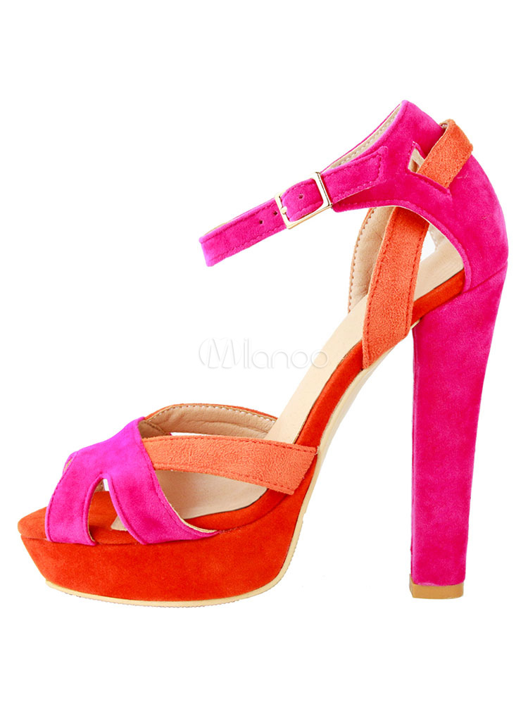 orange low block heel sandals