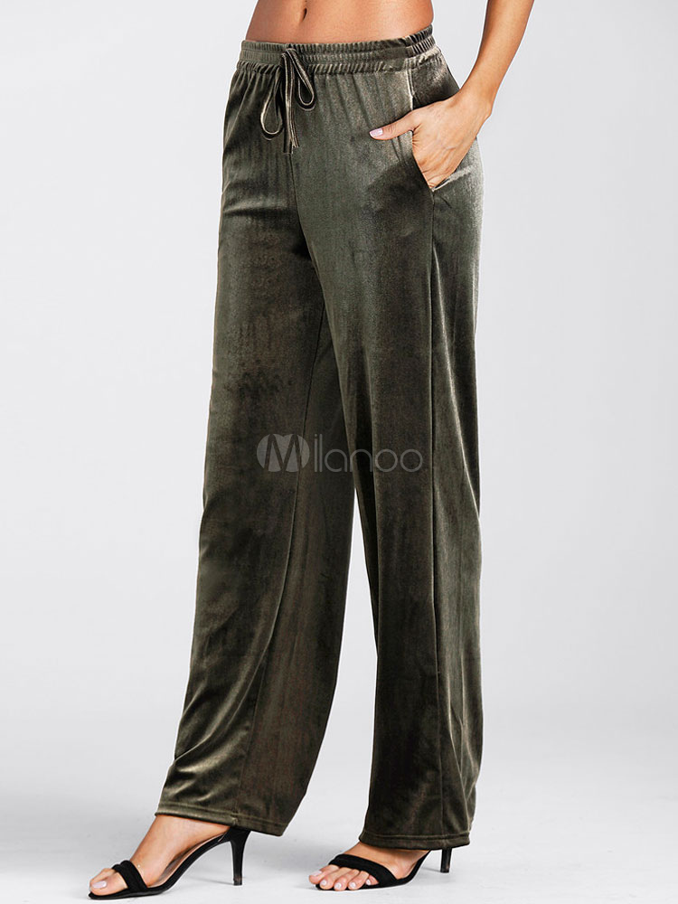 womens green velvet pants