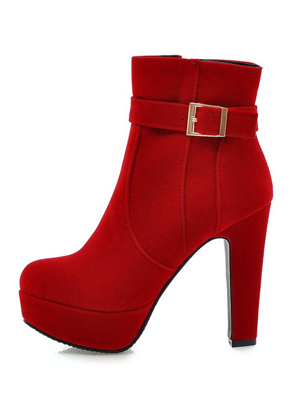 red ankle boots chunky heel