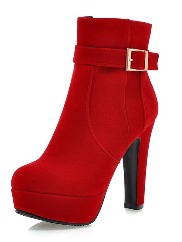 Red Ankle Boots Women Suede Boots 