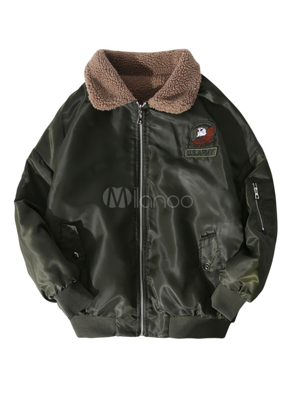 Men Winter Coat Shearling Hunter Green Turndown Collar Long Winter Coat Shearling Hunter Green
