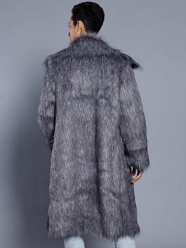 Faux Fur Coat Men Coat Turndown Collar Long Sleeve Oversized Overcoat ...