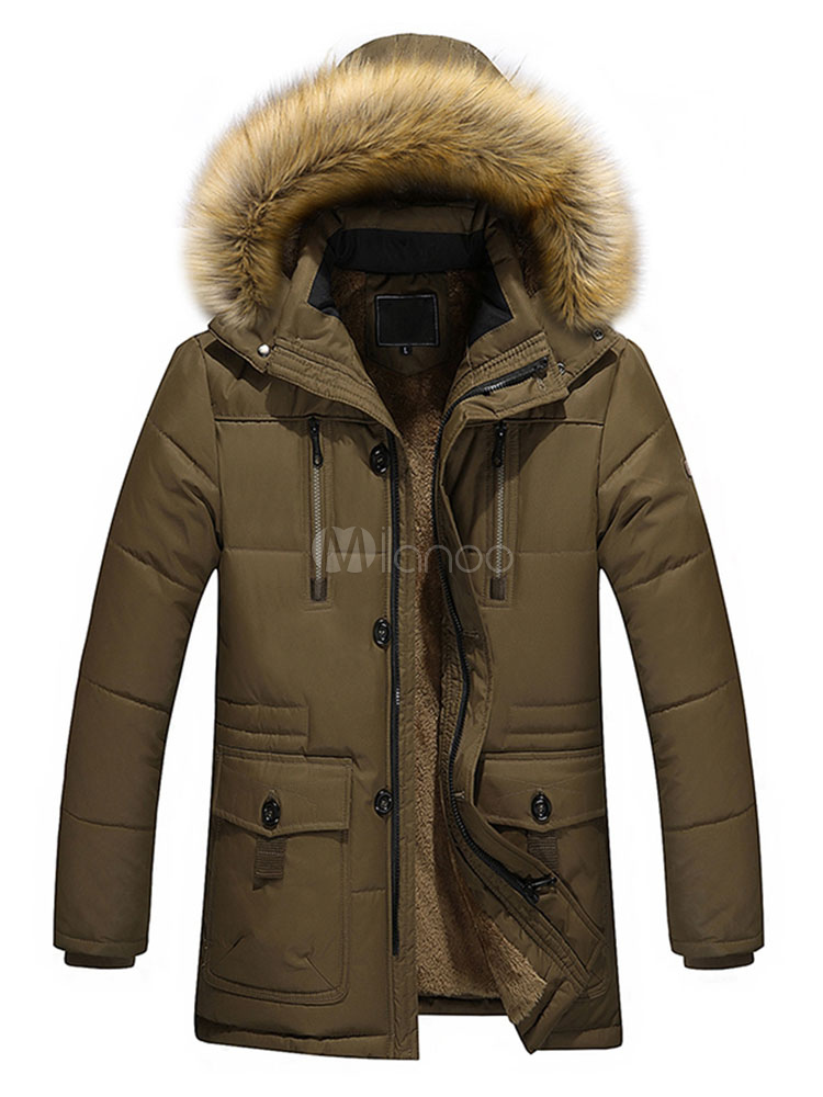 Black Parka Coat Men Quilted Coat Hooded Long Sleeve Zip Up Winter Coat ...