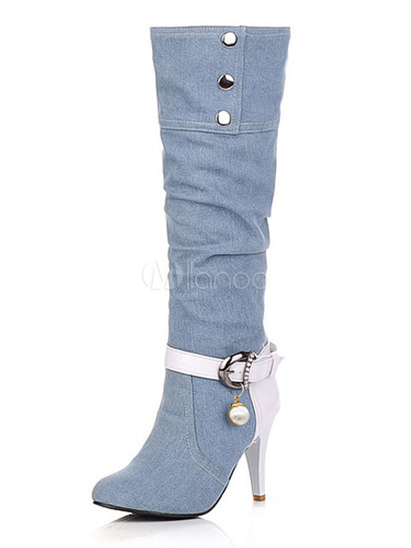 blue wide calf boots