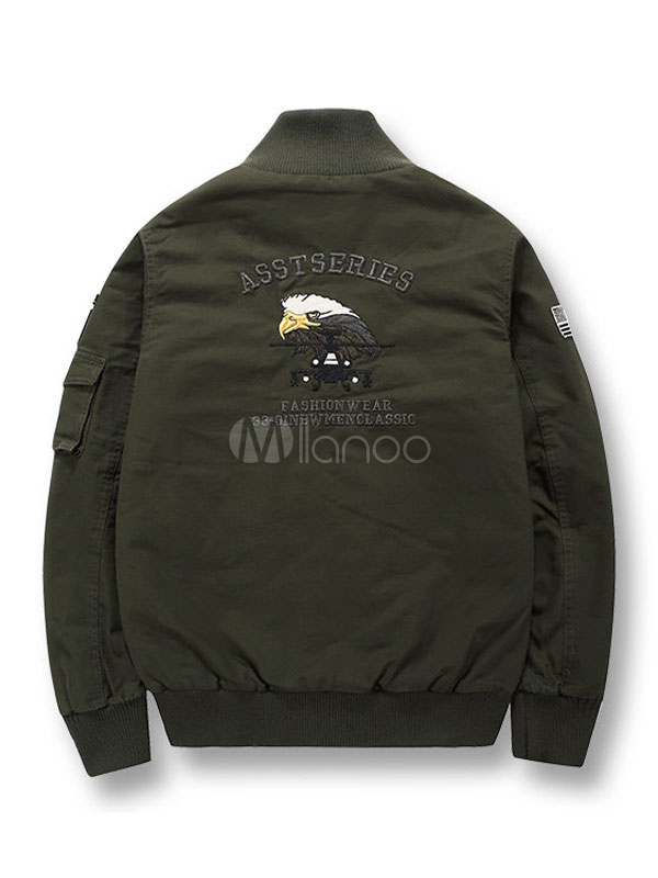 Men Jacket Military Jacket Hunter Green Stand Collar Long Sleeve Zip Up Short Jacket Milanoo Com