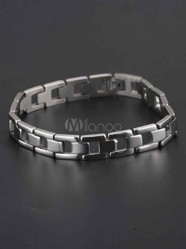 Silver Men Bracelet Metallic Cut Out Stainless Steel Bracelet - Milanoo.com