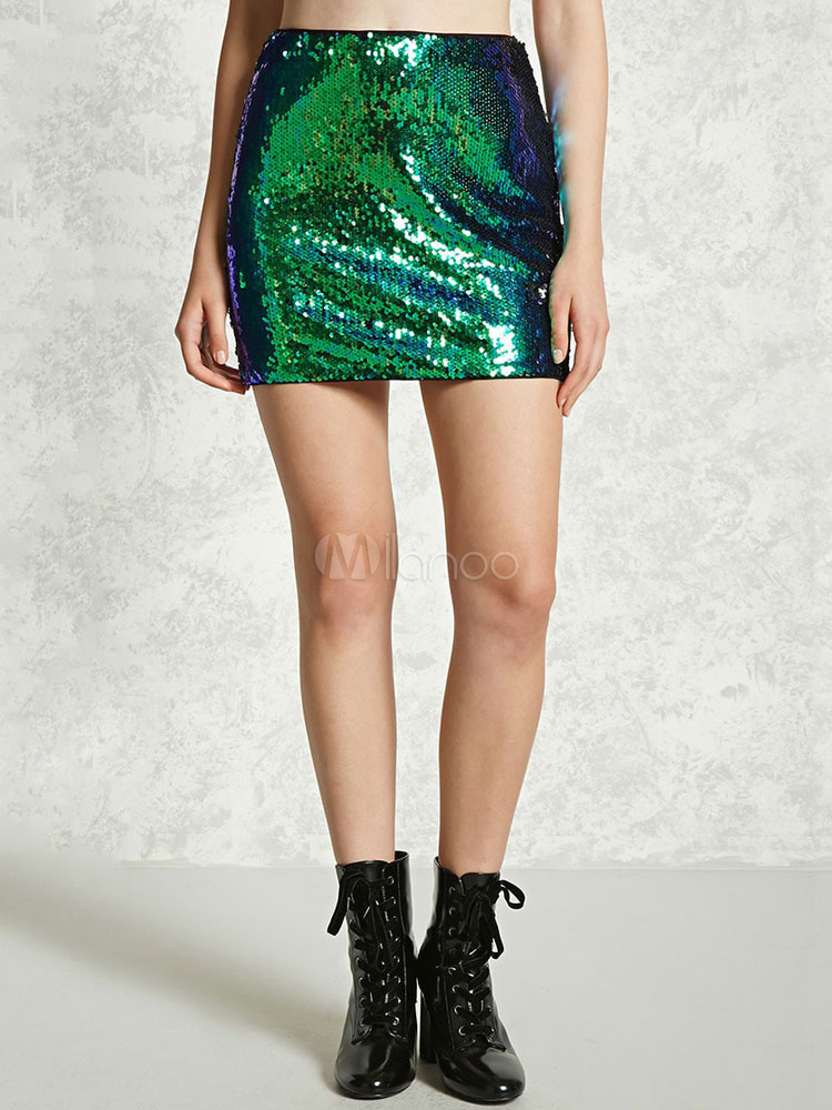 Gonna casuale da rave party con lustrini e paillettes casual di poliestere  metallica modellante verde gonna al ginocchio - Milanoo.com