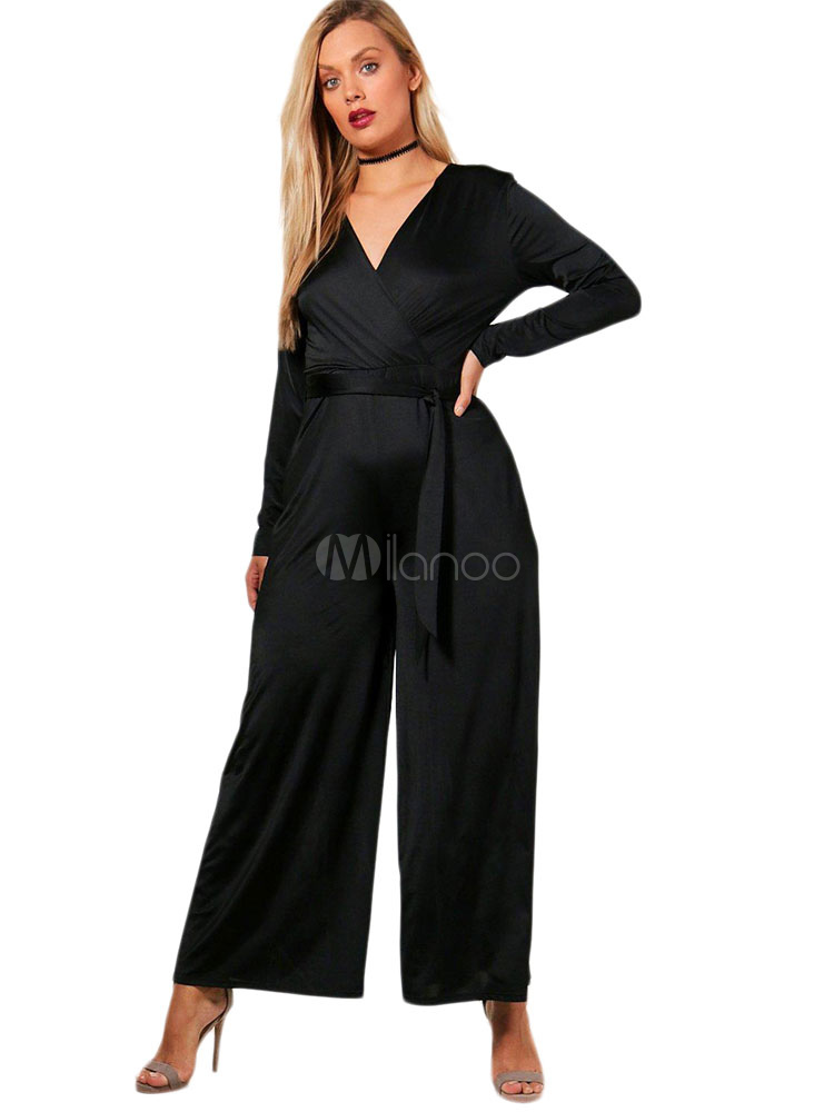 black long sleeve jumpsuit plus size