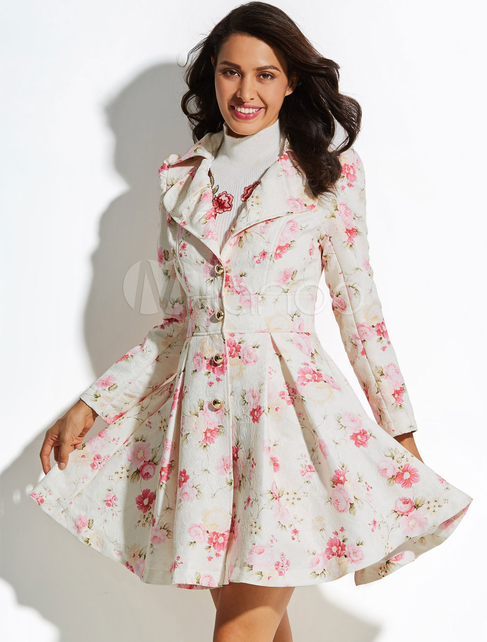 pink fit and flare coat
