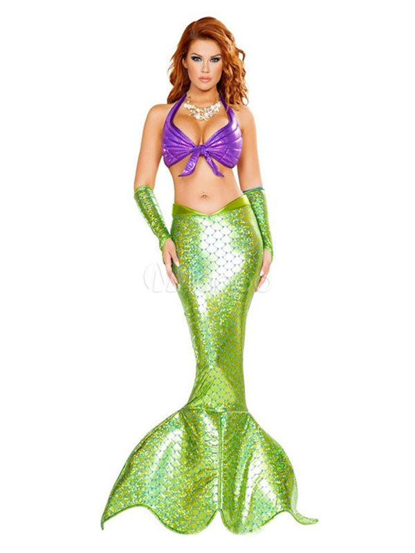 Seductive Ocean Beauty Halter Tie Top 2-Piece Cosplay Mermaid Costume - DeluxeAdultCostumes.com