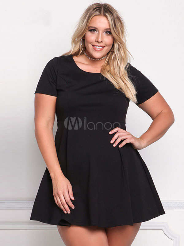 Vestido para gorditas con manga corta con escote redondo Color liso estilo  moderno estilo street wear - Milanoo.com