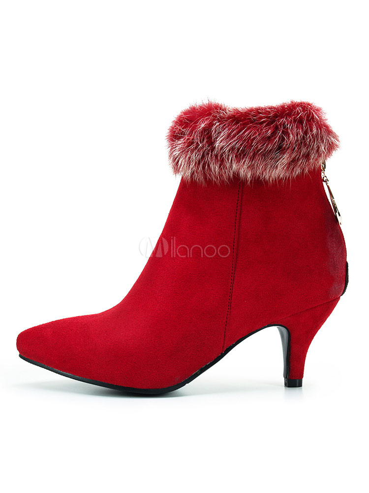 red ankle boots kitten heel