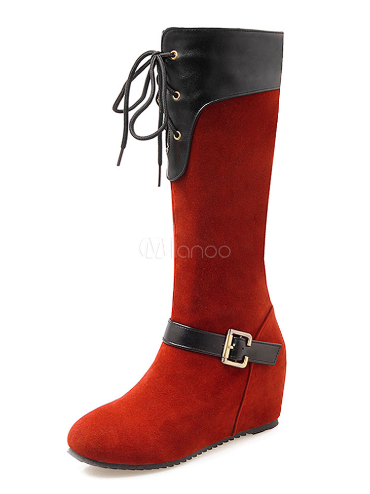 red ankle wedge boots